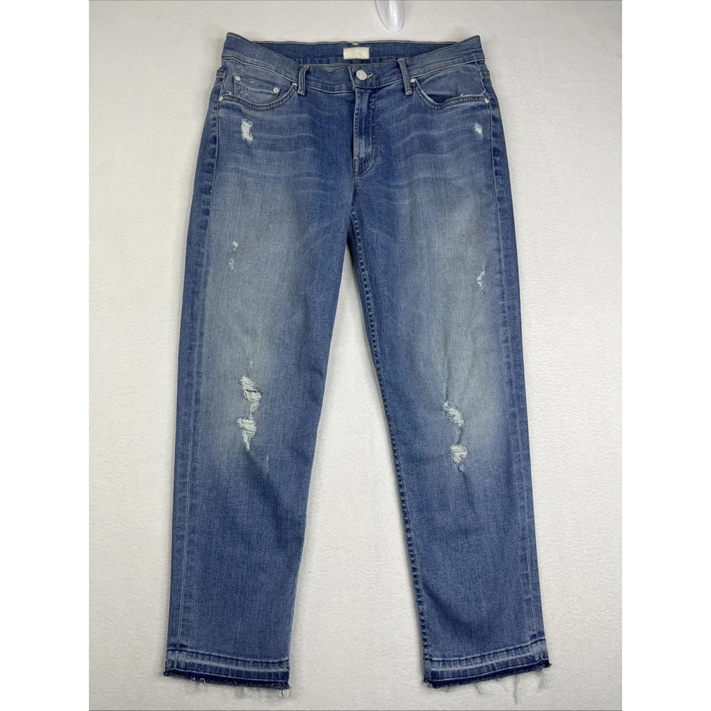 Mother Undone Drop Out Hem Cliffhanger Jeans Blue Size 27 Distressed Low Rise